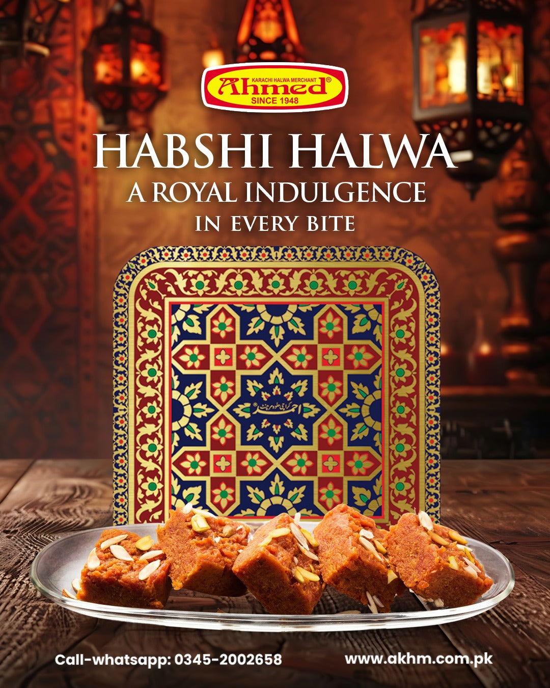 Habshi Halva Fancy Gift Tin Box - 1 Kg Ahmed Karachi Halwa Merchant