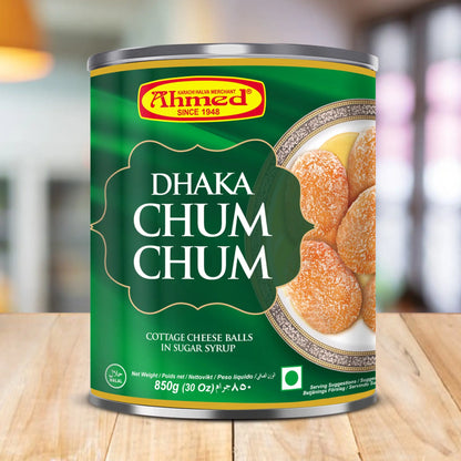 Dhaka Chum Chum Tin 850g, traditional Bengali sweet in a tin, soft chhena dessert soaked in sugar syrup