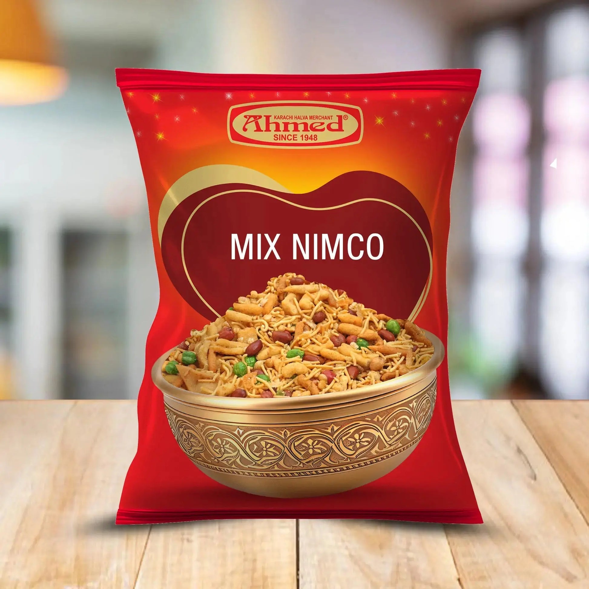 Mix Nimco 200g, crispy and spicy Indian snack mix, includes crispy fried snacks, sevia, peanuts, and more.