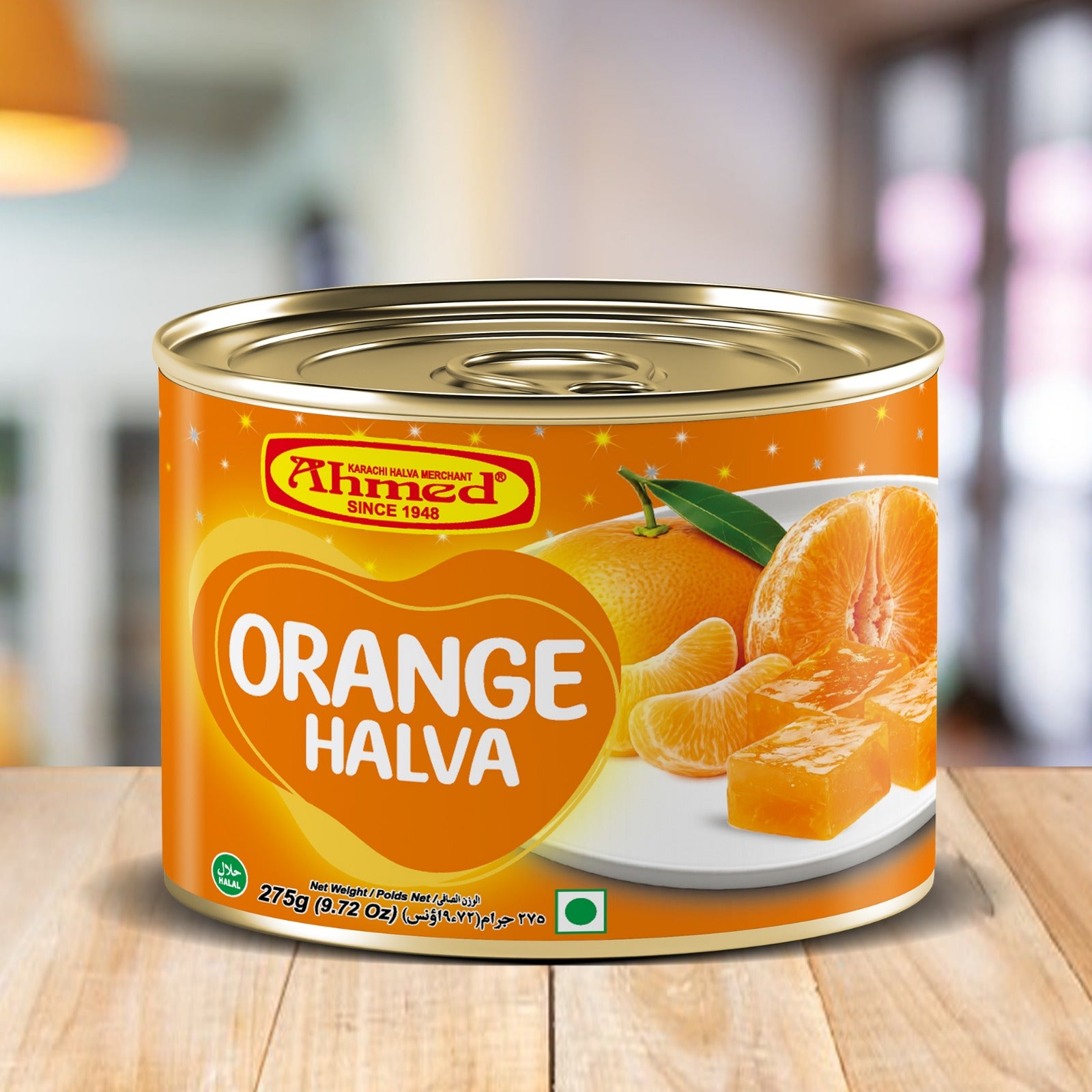Ahmed Karachi Halwa Merchant Orange Halva 275g traditional orange flavoured halva in easy-open tin can ready to eat Pakistani sweet dessert