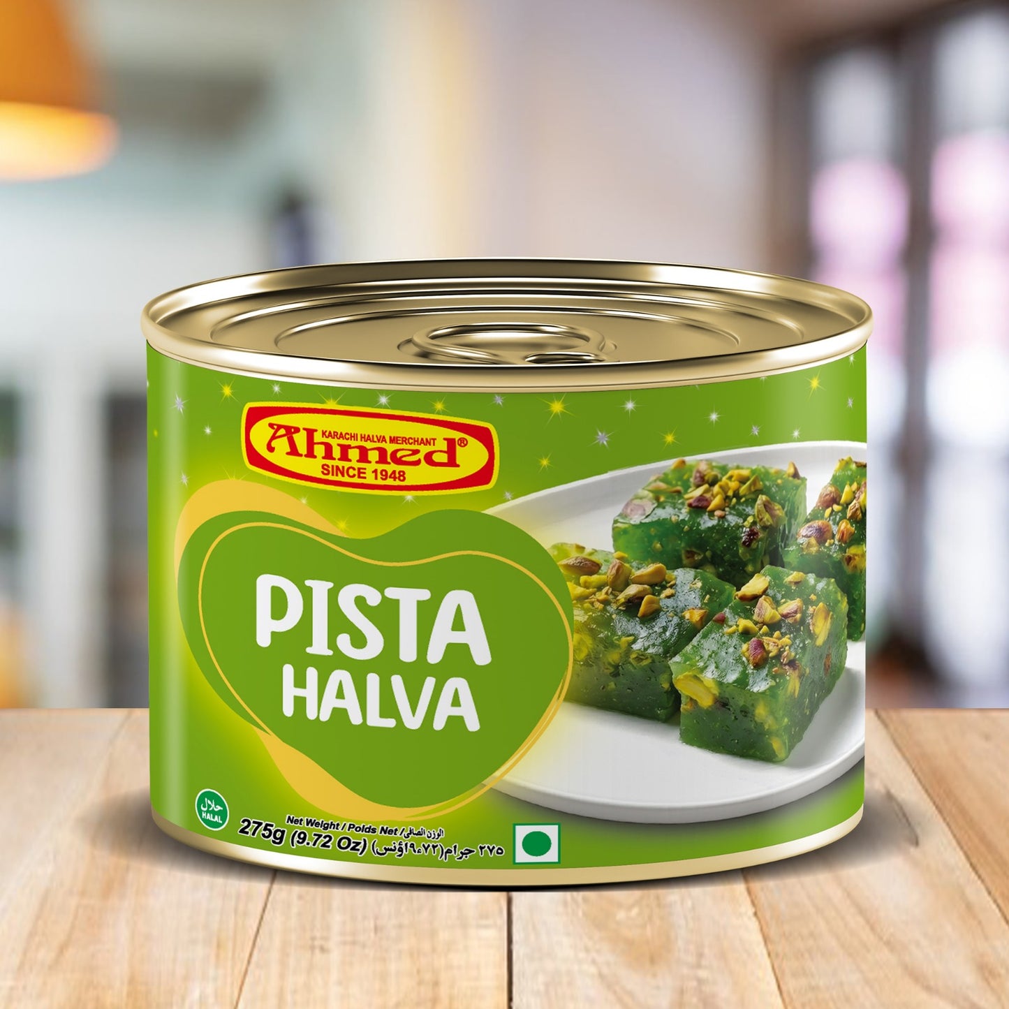 Ahmed Karachi Halwa Merchant Pista Halva 275g ready-to-eat traditional pistachio halva in premium sealed tin packaging