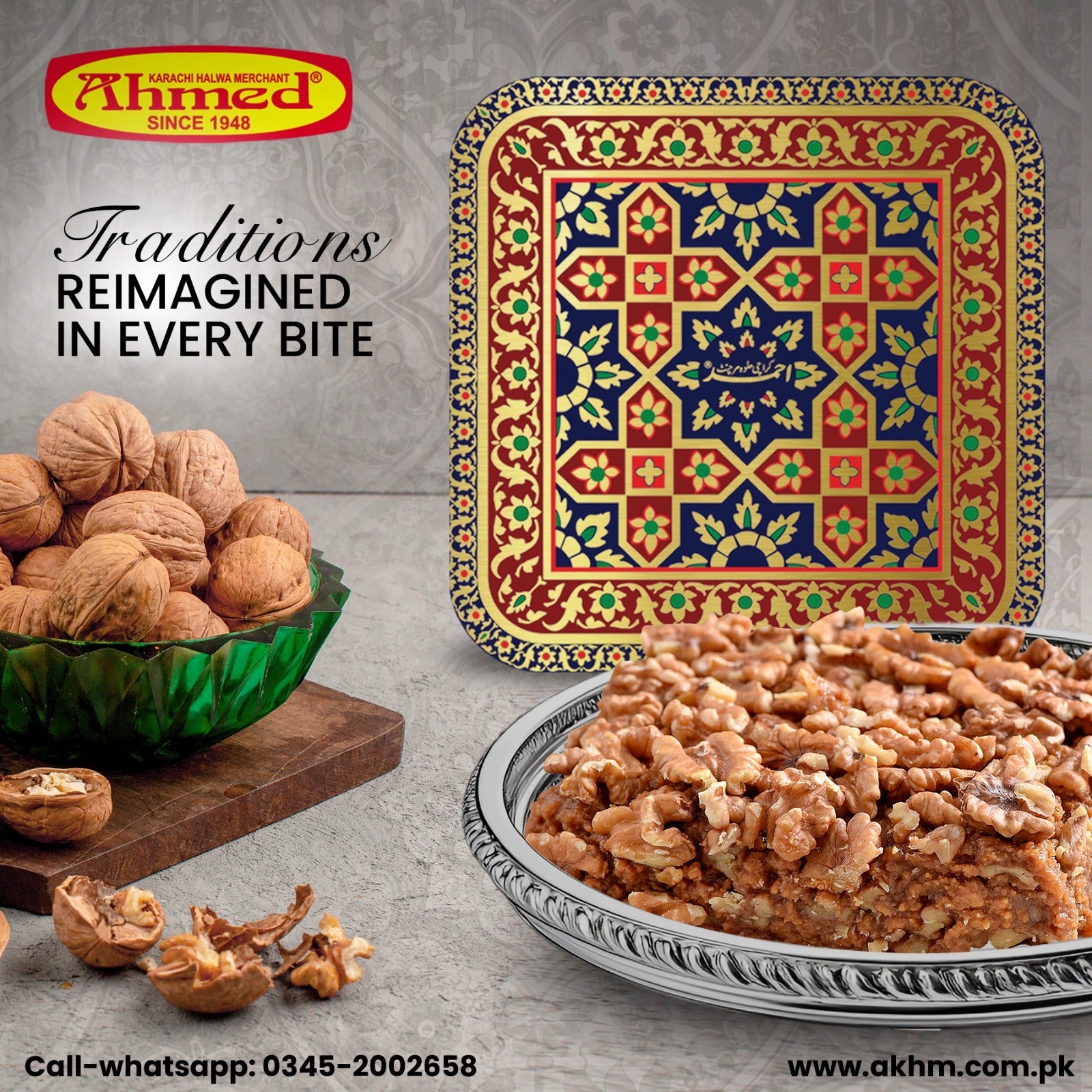 Desi Ghee Akhrot Halva Fancy Gift Tin box - 1 Kg Ahmed Karachi Halva Merchant