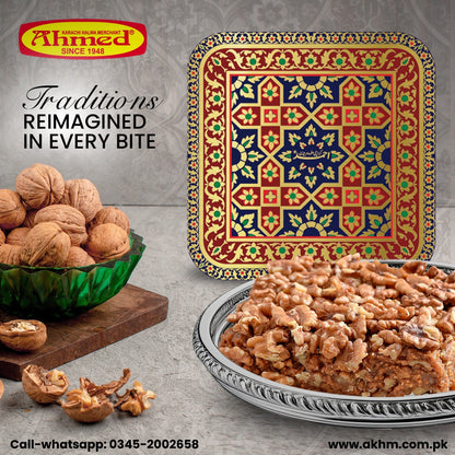 Desi Ghee Akhrot Halva Fancy Gift Tin box - 1 Kg Ahmed Karachi Halva Merchant