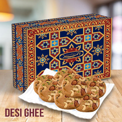 Super Sohan Halva 1kg, made with pure desi ghee and filled with dry fruits, a rich and flavorful Indian sweet for festivals and celebrations.