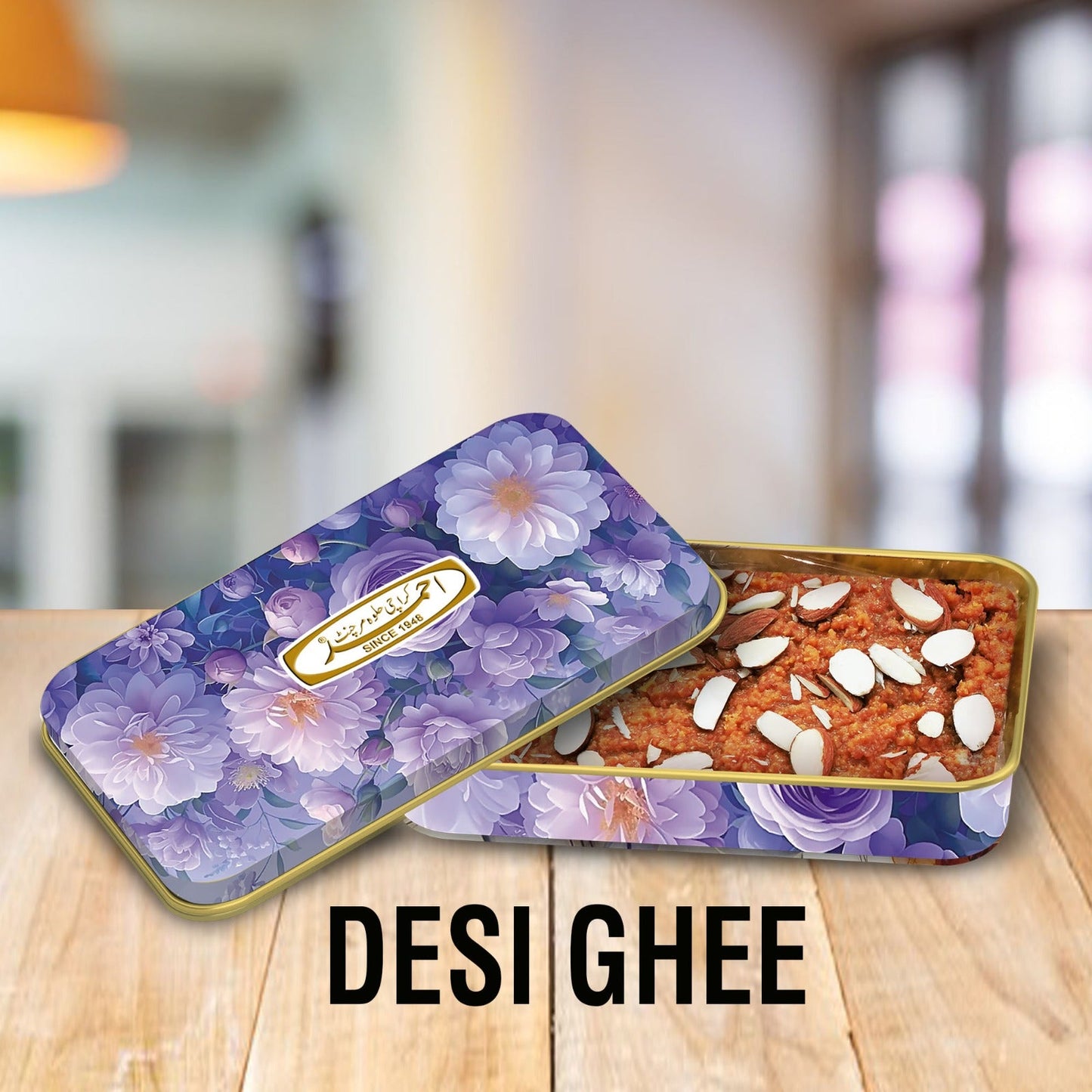 Desi Ghee Habshi Halva Gift Tin Box - 675g Ahmed Karachi Halva Merchant